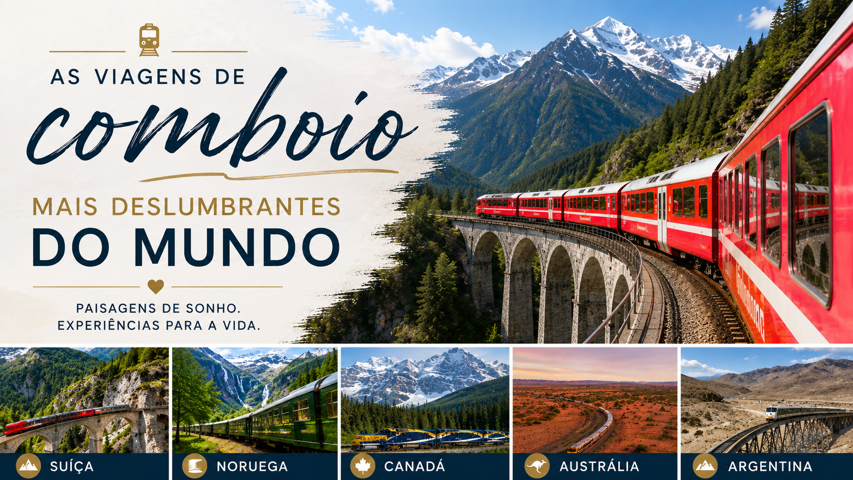 Viajar de comboio é muito mais do que deslocar-se entre dois destinos. Em algumas rotas, o percurso transforma-se na principal atração, atravessando montanhas, glaciares, desertos, fiordes e florestas, sempre com vistas deslumbrantes a partir de carruagens panorâmicas. Descubra alguns dos comboios mais icónicos do mundo e inspire-se para a sua próxima aventura.