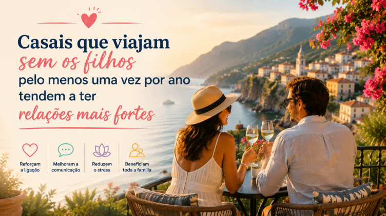 Especialistas em relações e bem-estar familiar defendem que reservar tempo para estar a dois não é um luxo, mas um investimento na saúde da relação — e, por consequência, no equilíbrio da própria família. Uma escapadinha de um fim de semana ou alguns dias de férias sem os filhos pode ser suficiente para fortalecer a ligação entre o casal.