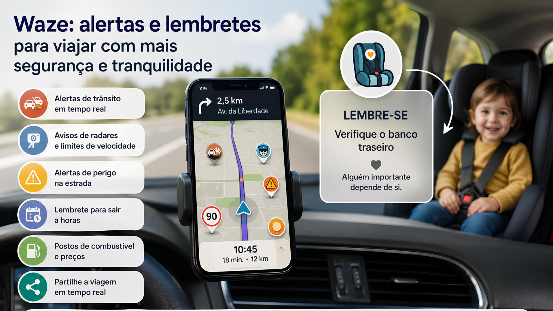 O Waze é muito mais do que uma aplicação de navegação. Além de indicar o melhor percurso para chegar ao destino, oferece um conjunto de alertas e lembretes que ajudam os condutores a viajar com mais segurança, evitar imprevistos e conduzir de forma mais tranquila.
Se costuma utilizar esta aplicação, vale a pena conhecer algumas das funcionalidades que podem fazer a diferença na sua próxima viagem.