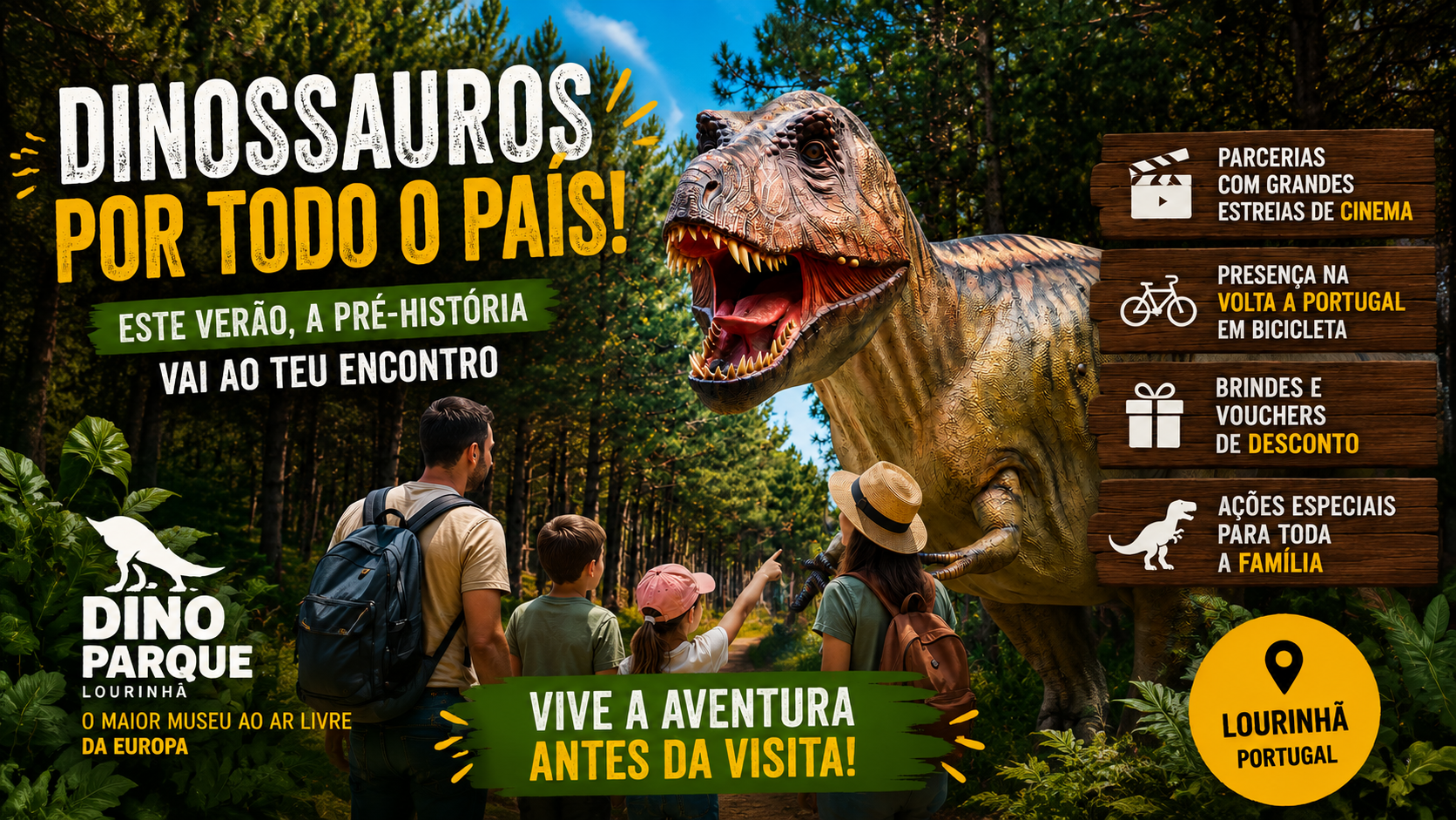 Neste Verão, o Dino Parque está a sair do parque para ir ao encontro das famílias portuguesas. O maior museu ao ar livre da Europa reforça a sua presença em vários pontos do País através de iniciativas que combinam entretenimento, cinema e desporto, aproximando o universo dos dinossauros de públicos de todas as idades.
