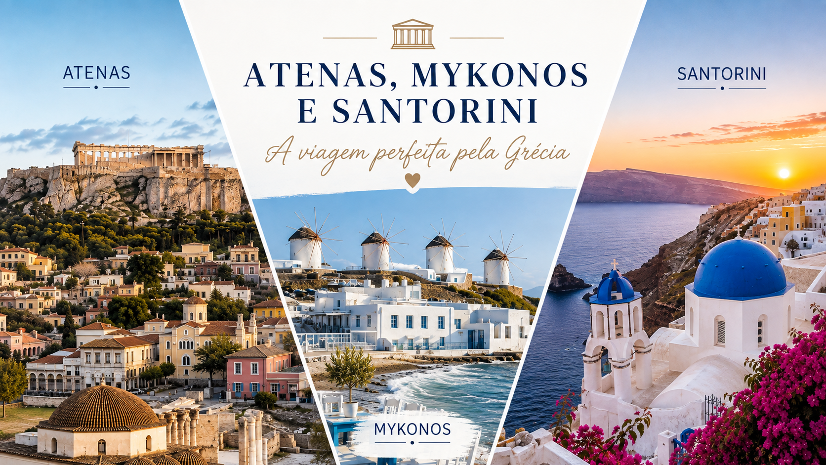 O combinado Atenas, Mykonos e Santorini é uma das formas mais completas e equilibradas de conhecer a Grécia. Esta viagem junta história milenar, praias paradisíacas e cenários românticos, oferecendo uma experiência diversificada que agrada tanto a casais como a viajantes que procuram cultura, descanso e animação.