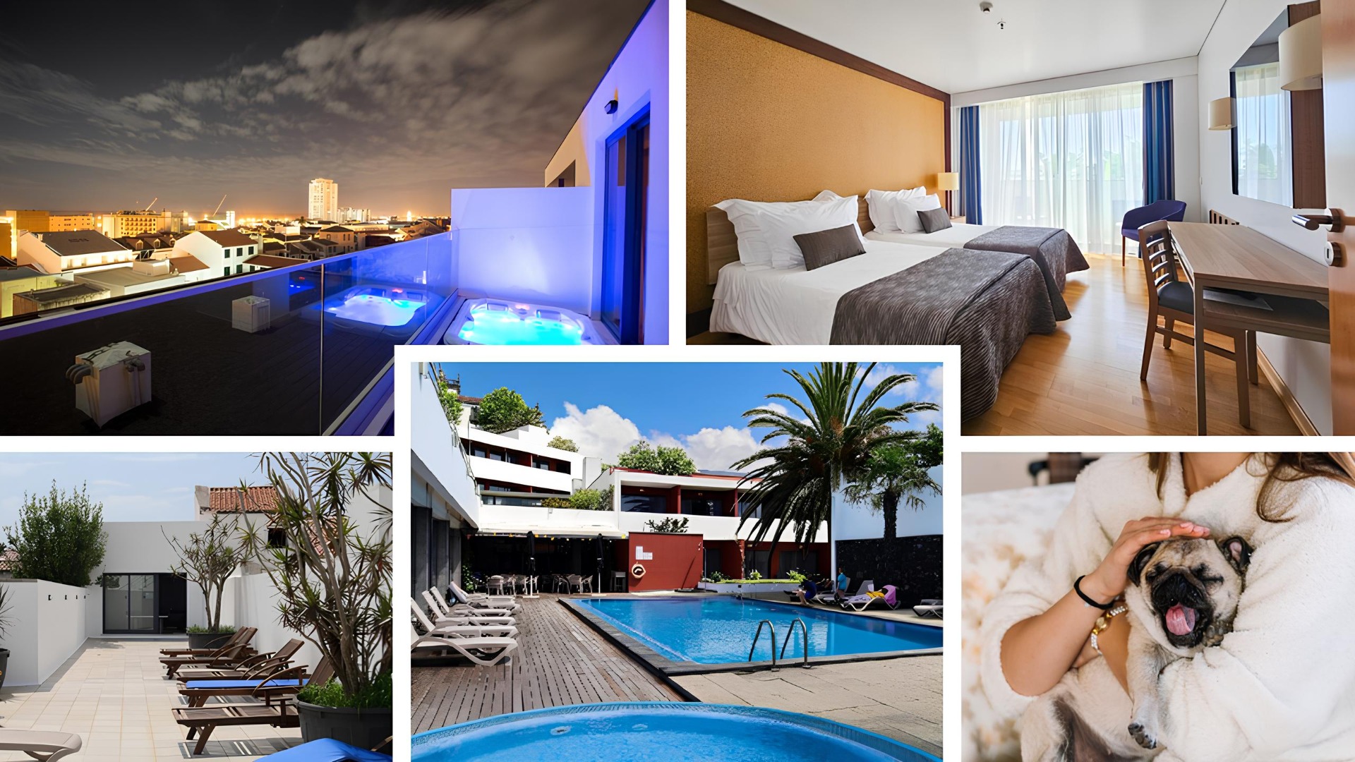 Antillia Hotel → Com uma localização privilegiada sobre a marina de Ponta Delgada, este moderno aparthotel destaca-se pelas vistas panorâmicas sobre o mar e pela oferta de apartamentos espaçosos, ideais para famílias.