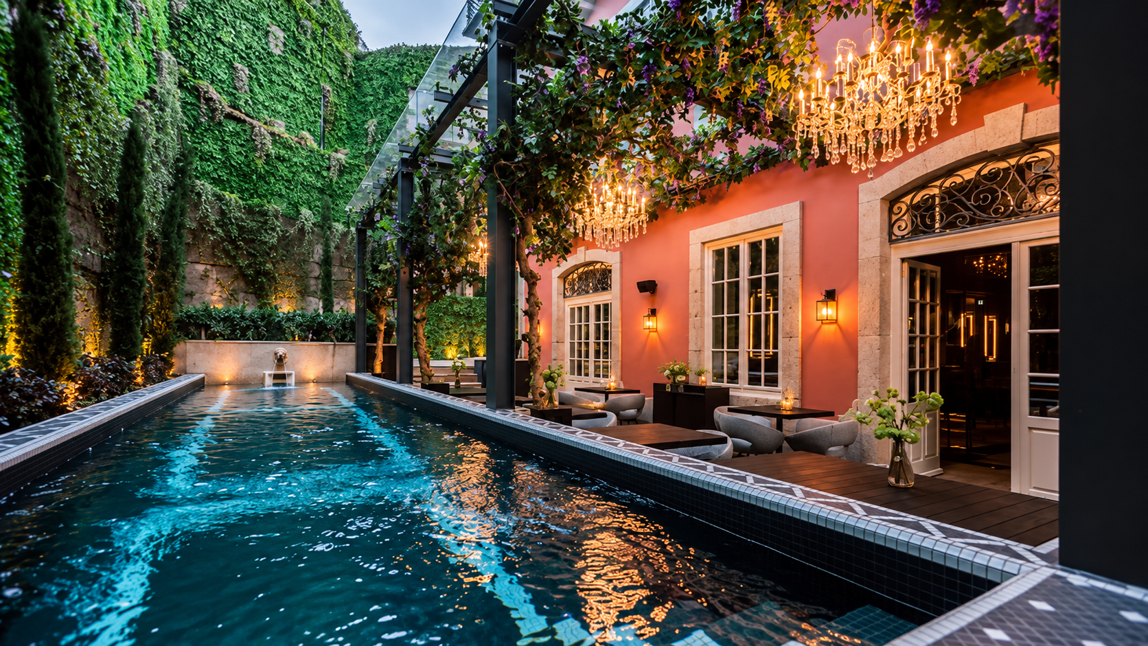 Torel Palace Porto → Localizado numa das zonas mais emblemáticas da cidade, o Torel Palace Porto recria o ambiente aristocrático da época dourada portuguesa. Serviços e comodidades:
Piscina exterior inserida em jardins privados
Spa e centro de bem-estar com tratamentos exclusivos
Sauna e áreas de relaxamento
Restaurante gastronómico com cozinha criativa
Bar e áreas lounge elegantes
Jardins e terraços exteriores
Pet Friendly
Serviço de concierge personalizado
Vistas panorâmicas sobre o Porto e o rio Douro