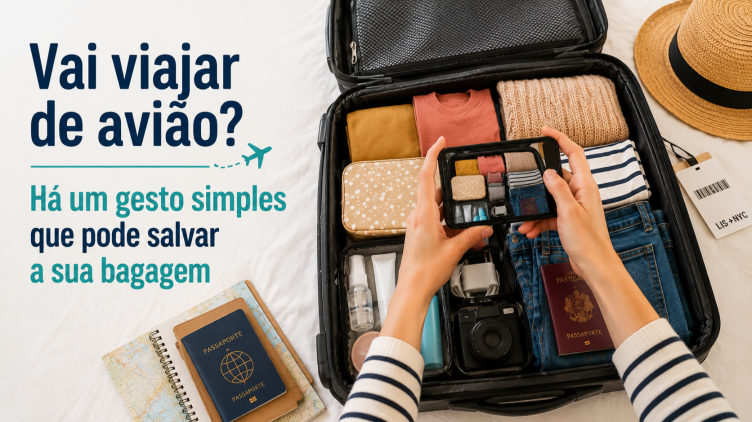 Basta um segundo. Antes de fechar a mala, pegue no telemóvel e tire uma fotografia ao seu conteúdo. Pode parecer um gesto sem importância, mas, caso a bagagem se perca, seja danificada ou violada durante a viagem, essa imagem pode tornar todo o processo muito mais simples.