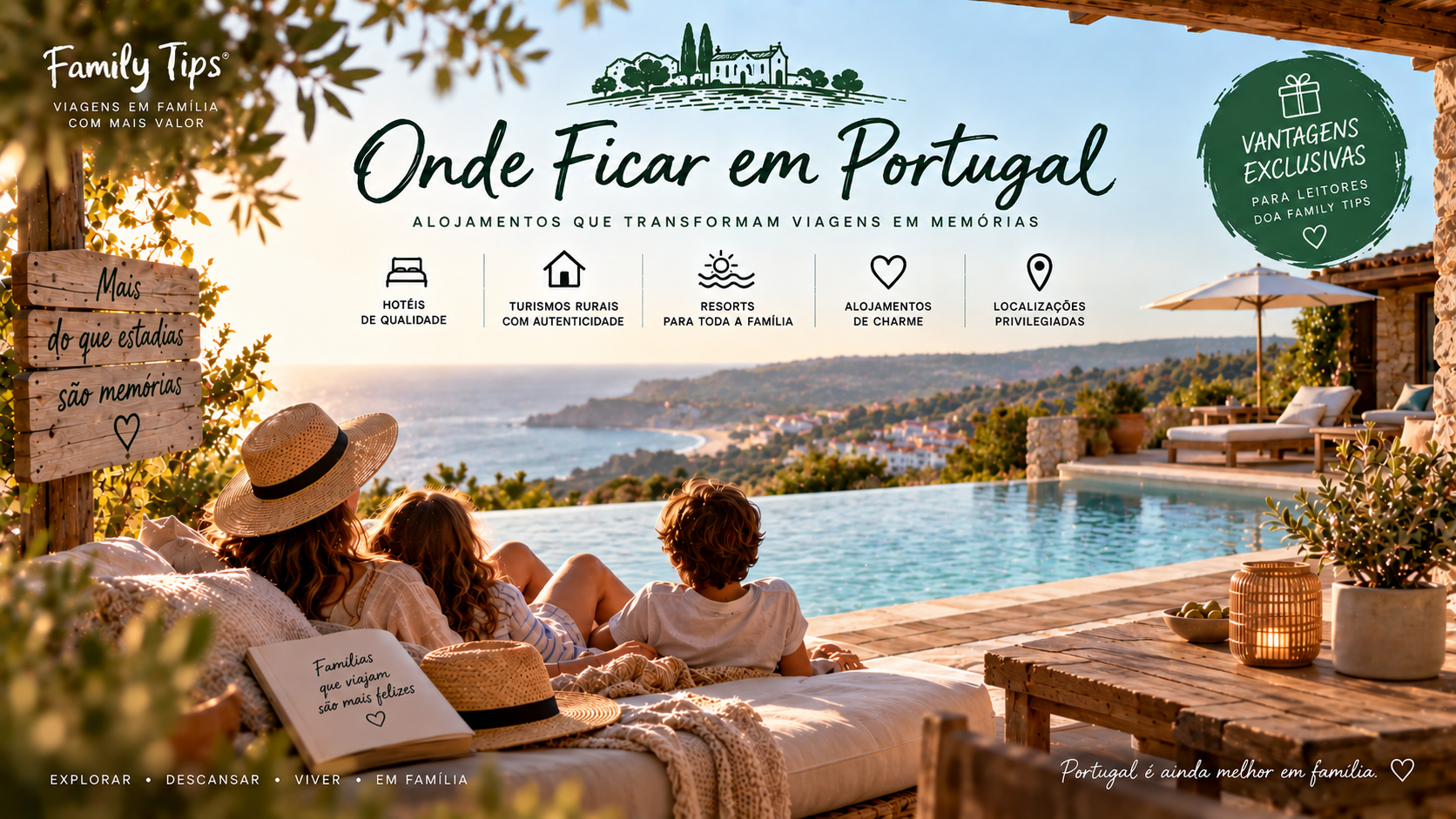 Descubra uma seleção de hotéis, resorts, turismos rurais e alojamentos de charme escolhidos pela sua qualidade, localização e experiências diferenciadoras. Alguns destes espaços oferecem vantagens exclusivas aos leitores do Family Tips, proporcionando condições especiais para tornar a sua próxima escapadinha ainda mais memorável.
🎁 Descontos exclusivos 🎁 Ofertas especiais 🎁 Benefícios adicionais na sua estadia
