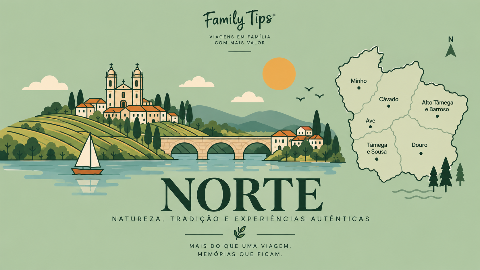 Entre as paisagens verdejantes do Minho, os socalcos vinhateiros do Douro, as montanhas de Trás-os-Montes e as aldeias históricas do Nordeste Transmontano, o Norte de Portugal é um destino repleto de autenticidade, tradição e experiências memoráveis para toda a família. Descubra uma seleção cuidada de hotéis, turismos rurais, quintas e alojamentos de charme que se destacam pelo conforto, localização privilegiada e hospitalidade.
Ao reservar através do Family Tips, pode ainda usufruir de benefícios exclusivos em alojamentos selecionados, tornando a sua estadia ainda mais especial. Desde ofertas de boas-vindas e condições preferenciais até experiências diferenciadoras para toda a família, cada detalhe foi pensado para proporcionar momentos únicos.
Porque viajar em família é criar memórias duradouras, encontre o alojamento ideal para explorar os vales do Douro, descobrir as tradições do Minho, percorrer trilhos em plena natureza, visitar castelos e aldeias históricas e saborear a rica gastronomia que faz do Norte uma das regiões mais fascinantes de Portugal.