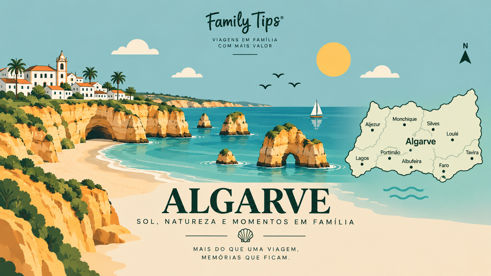 Entre praias de águas cristalinas, falésias douradas, vilas piscatórias cheias de encanto e experiências para todas as idades, o Algarve é um dos destinos mais procurados para férias em família. Descubra uma seleção cuidada de hotéis, resorts, apartamentos turísticos e alojamentos de charme que se destacam pelo conforto, localização privilegiada e hospitalidade.
Ao reservar através do Family Tips, pode ainda usufruir de benefícios exclusivos em alojamentos selecionados, tornando a sua estadia ainda mais especial. Desde ofertas de boas-vindas e condições preferenciais até experiências diferenciadoras para toda a família, cada detalhe foi pensado para proporcionar momentos únicos.
Porque viajar em família é criar memórias duradouras, encontre o alojamento ideal para explorar praias deslumbrantes, descobrir grutas e formações rochosas emblemáticas, passear por vilas como Lagos, Tavira e Carvoeiro, desfrutar de parques temáticos e atividades ao ar livre e viver o melhor que o sul de Portugal tem para oferecer.