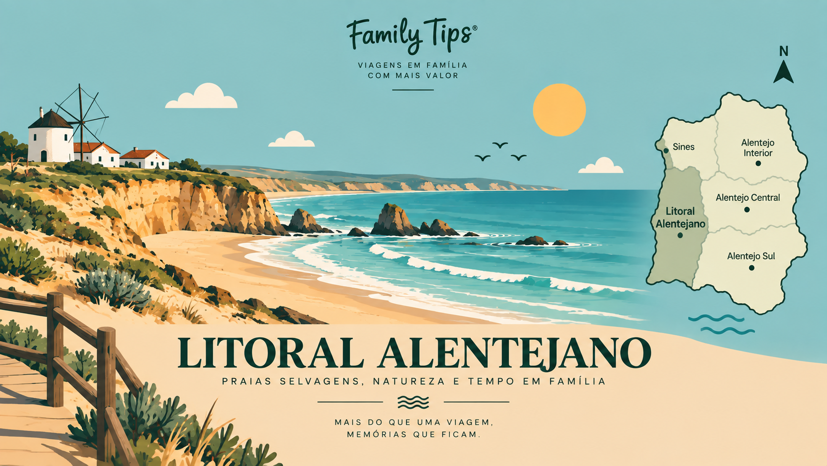 Entre praias selvagens, falésias impressionantes, aldeias pitorescas e paisagens naturais preservadas, o Litoral Alentejano é um destino perfeito para quem procura tranquilidade, autenticidade e momentos inesquecíveis em família. Descubra uma seleção cuidada de hotéis, turismos rurais, herdades e alojamentos de charme que se destacam pelo conforto, localização privilegiada e hospitalidade.
Ao reservar através do Family Tips, pode ainda usufruir de benefícios exclusivos em alojamentos selecionados, tornando a sua estadia ainda mais especial. Desde ofertas de boas-vindas e condições preferenciais até experiências diferenciadoras para toda a família, cada detalhe foi pensado para proporcionar momentos únicos.
Porque viajar em família é criar memórias duradouras, encontre o alojamento ideal para explorar as praias da Costa Vicentina, passear pelas ruas brancas de Vila Nova de Milfontes, Porto Covo e Zambujeira do Mar, descobrir trilhos junto ao oceano e desfrutar do ritmo tranquilo que faz do Litoral Alentejano um dos destinos mais especiais de Portugal.
