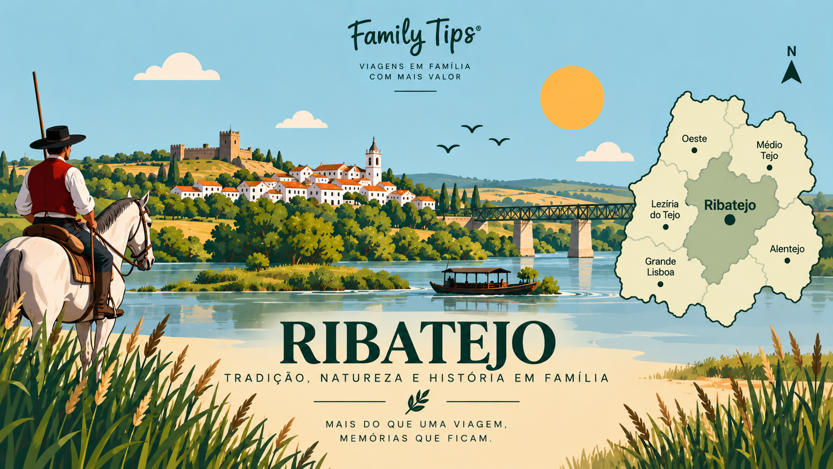 Entre vastas lezírias, herdades centenárias, aldeias típicas e tradições profundamente enraizadas, o Ribatejo é um destino autêntico e surpreendente para uma escapadinha em família. Descubra uma seleção cuidada de hotéis, turismos rurais, quintas e alojamentos de charme que se destacam pelo conforto, ambiente acolhedor e hospitalidade.
Ao reservar através do Family Tips, pode ainda usufruir de benefícios exclusivos em alojamentos selecionados, tornando a sua estadia ainda mais especial. Desde ofertas de boas-vindas e condições preferenciais até experiências diferenciadoras para toda a família, cada detalhe foi pensado para proporcionar momentos únicos.
Porque viajar em família é criar memórias duradouras, encontre o alojamento ideal para descobrir as tradições equestres da região, explorar as paisagens naturais das lezírias do Tejo, visitar aldeias e cidades históricas, saborear a gastronomia ribatejana e desfrutar da tranquilidade do campo a poucos quilómetros de Lisboa.
