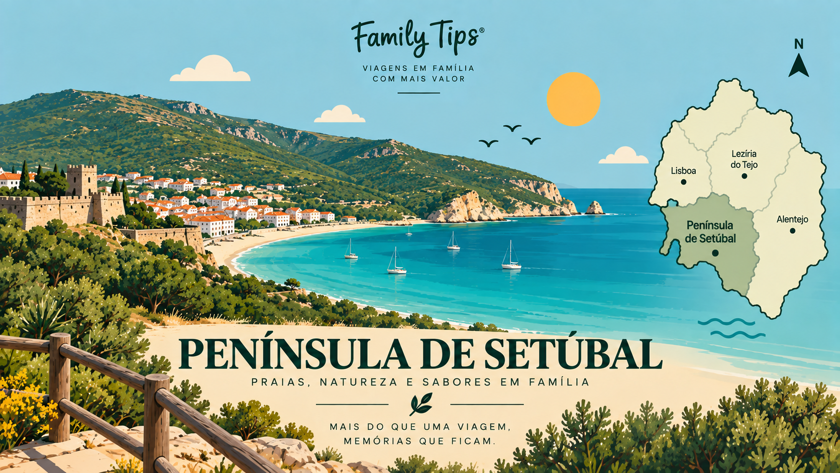 Entre praias de areia dourada, paisagens protegidas, aldeias piscatórias e vinhas com vista para o Atlântico, a Península de Setúbal é um destino perfeito para uma escapadinha em família. Descubra uma seleção cuidada de hotéis, quintas, turismos rurais e alojamentos de charme que se destacam pelo conforto, localização privilegiada e hospitalidade.
Ao reservar através do Family Tips, pode ainda usufruir de benefícios exclusivos em alojamentos selecionados, tornando a sua estadia ainda mais especial. Desde ofertas de boas-vindas e condições preferenciais até experiências diferenciadoras para toda a família, cada detalhe foi pensado para proporcionar momentos únicos.
Porque viajar em família é criar memórias duradouras, encontre o alojamento ideal para explorar a Serra da Arrábida, descobrir as praias de Sesimbra e do Portinho da Arrábida, observar golfinhos no estuário do Sado, passear pelas vinhas da região e desfrutar da tranquilidade de uma das zonas mais bonitas da costa portuguesa.