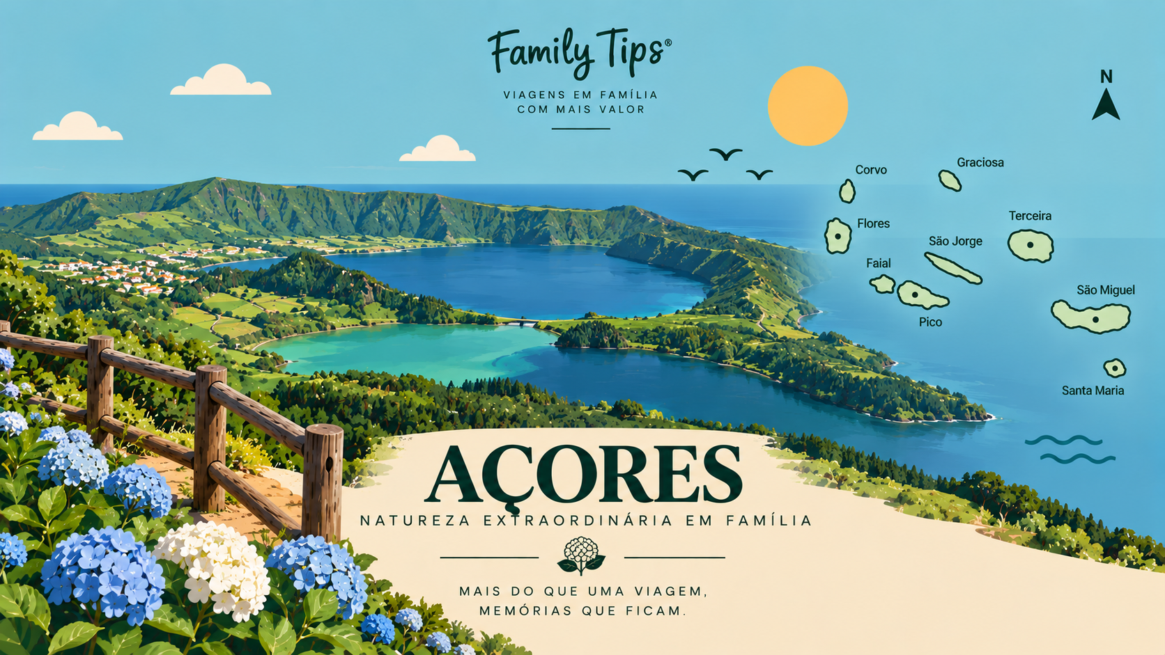 Entre lagoas de origem vulcânica, falésias impressionantes, trilhos rodeados de natureza exuberante e paisagens moldadas pelo Atlântico, os Açores são um destino único para umas férias em família. Descubra uma seleção cuidada de hotéis, quintas, alojamentos rurais e refúgios de charme que se destacam pelo conforto, localização privilegiada e hospitalidade.
Ao reservar através do Family Tips, pode ainda usufruir de benefícios exclusivos em alojamentos selecionados, tornando a sua estadia ainda mais especial. Desde ofertas de boas-vindas e condições preferenciais até experiências diferenciadoras para toda a família, cada detalhe foi pensado para proporcionar momentos inesquecíveis.
Porque viajar em família é criar memórias duradouras, encontre o alojamento ideal para explorar as nove ilhas do arquipélago, observar baleias e golfinhos, descobrir lagoas e crateras vulcânicas, relaxar em piscinas termais naturais e desfrutar de uma ligação única à natureza. Dos cenários verdejantes de São Miguel às paisagens dramáticas do Pico, passando pelo charme autêntico das restantes ilhas, os Açores oferecem experiências verdadeiramente memoráveis para todas as idades.