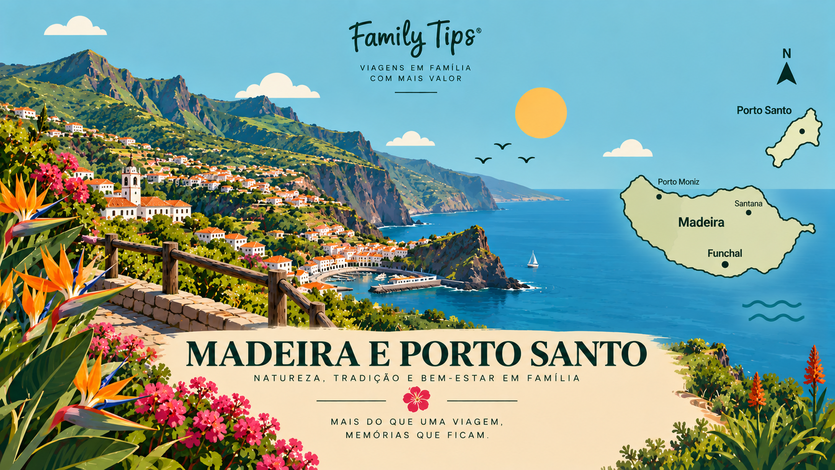 Entre montanhas exuberantes, levadas centenárias, jardins tropicais e praias banhadas pelo Atlântico, a Madeira e Porto Santo são destinos perfeitos para umas férias em família repletas de natureza, aventura e tranquilidade. Descubra uma seleção cuidada de hotéis, resorts, quintas históricas e alojamentos de charme que se destacam pelo conforto, localização privilegiada e hospitalidade.
Ao reservar através do Family Tips, pode ainda usufruir de benefícios exclusivos em alojamentos selecionados, tornando a sua estadia ainda mais especial. Desde ofertas de boas-vindas e condições preferenciais até experiências diferenciadoras para toda a família, cada detalhe foi pensado para proporcionar momentos únicos.
Porque viajar em família é criar memórias duradouras, encontre o alojamento ideal para explorar as paisagens únicas da Madeira, percorrer trilhos e levadas, descobrir miradouros impressionantes, passear pelas ruas do Funchal ou desfrutar dos nove quilómetros de areia dourada e das águas tranquilas de Porto Santo. Duas ilhas, duas experiências distintas, unidas pela beleza natural e pelo acolhimento genuíno que tornam este arquipélago um destino inesquecível.