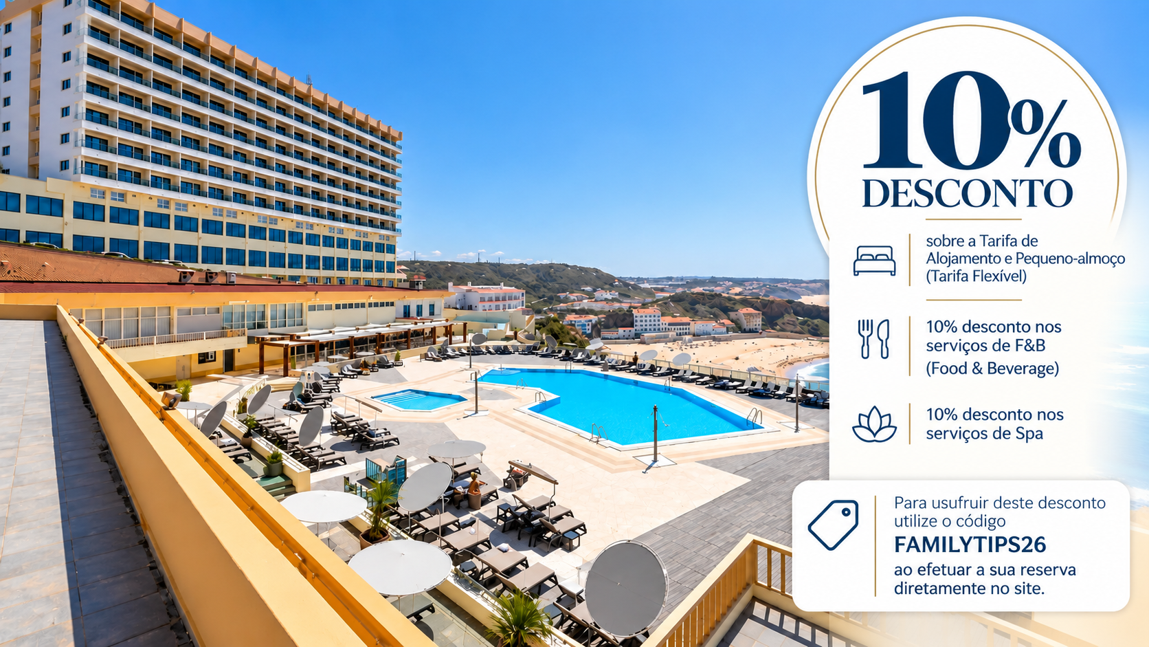 O Hotel Golf Mar é uma unidade hoteleira situada sobre as falésias da Praia de Porto Novo, em Torres Vedras, com vistas privilegiadas sobre o Oceano Atlântico. Rodeado pela beleza natural da Costa Oeste e com acesso direto à praia, combina conforto, lazer e bem-estar, proporcionando uma experiência ideal para quem procura descanso, atividades ao ar livre e proximidade aos principais pontos de interesse da região.