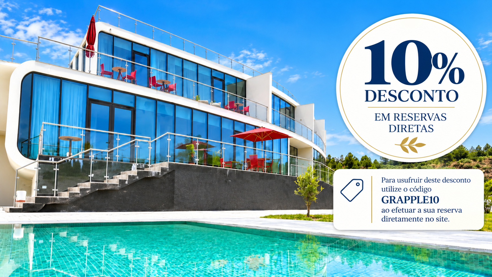 O Grapple Hotel & Spa é um hotel de quatro estrelas situado em Carrazeda de Ansiães, no coração de Trás-os-Montes, que combina design contemporâneo, conforto e bem-estar. Rodeado por paisagens naturais e com vistas privilegiadas sobre a região, dispõe de spa, piscinas e amplos espaços exteriores, proporcionando uma experiência tranquila e sofisticada, ideal para descobrir a beleza do Douro e do Vale do Tua. 