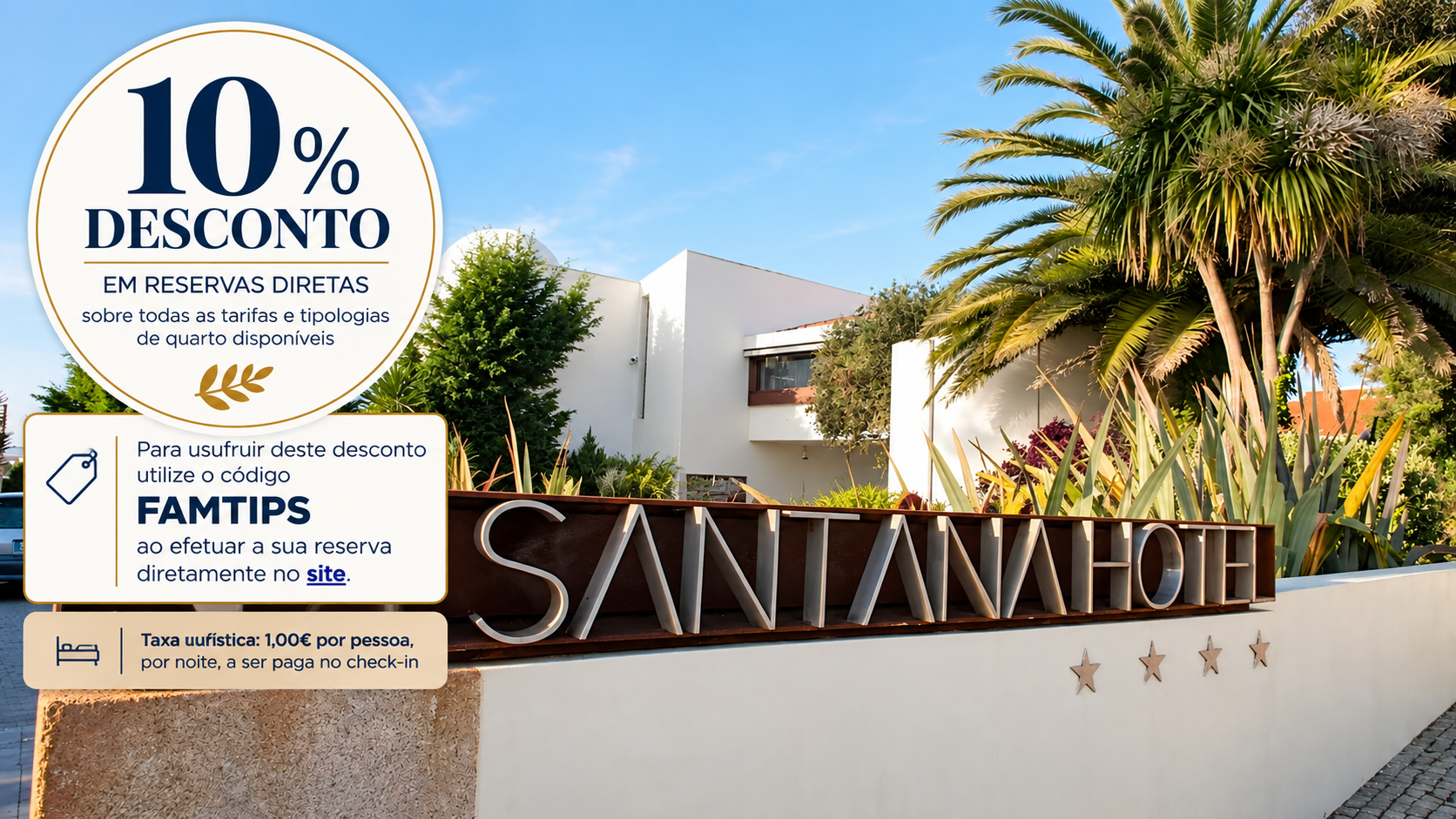 O Santana Hotel & Spa é um hotel de quatro estrelas situado no Monte Santana, em Vila do Conde, com vistas privilegiadas sobre o rio Ave e a proximidade do litoral norte de Portugal. Combinando conforto, tranquilidade e bem-estar, dispõe de spa, piscina interior aquecida, restaurante panorâmico e amplos espaços de lazer. Rodeado por natureza e a poucos minutos das praias e do centro histórico, proporciona uma experiência acolhedora e relaxante, ideal para estadias de lazer ou escapadinhas de descanso.