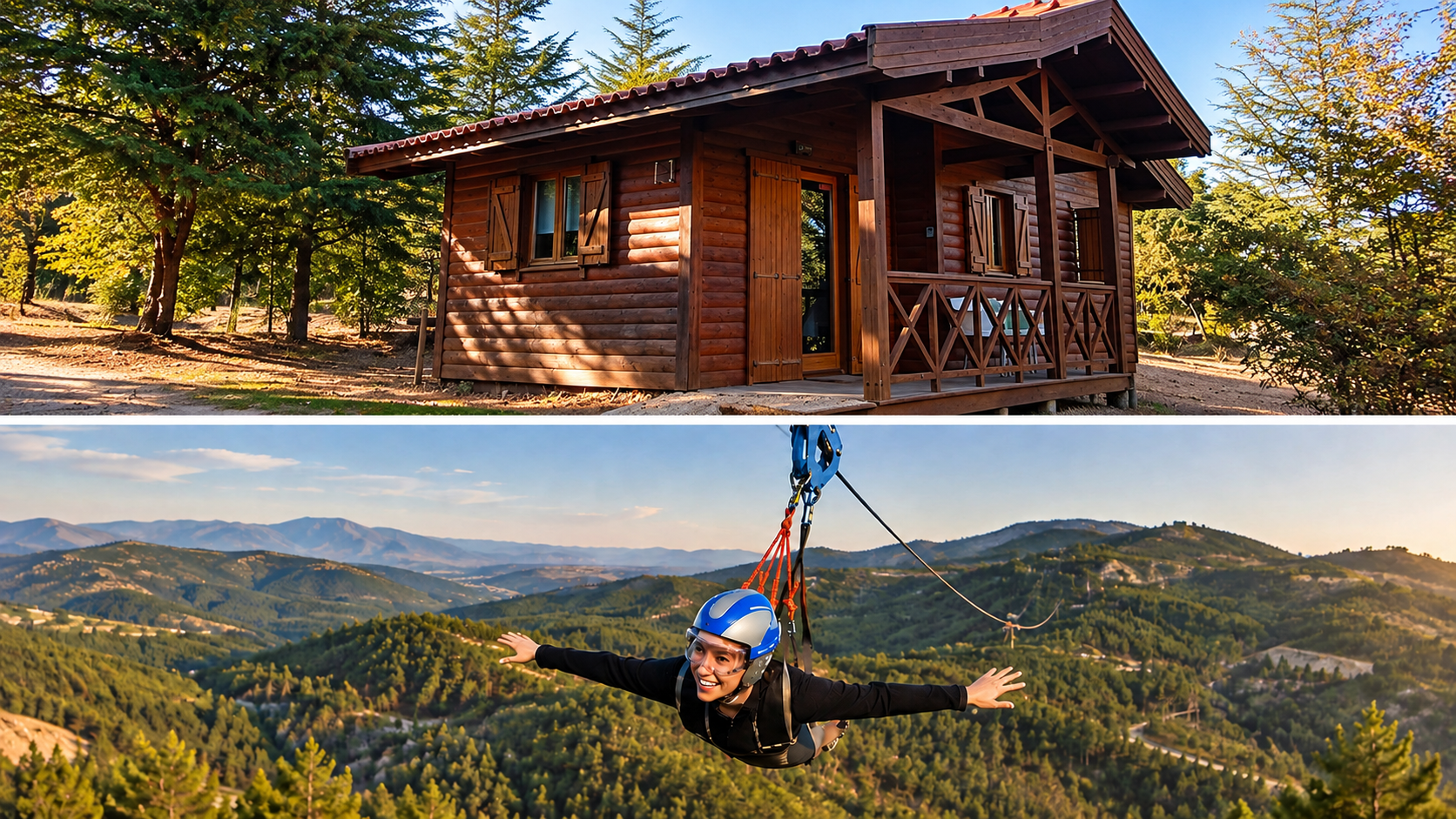 Para quem procura combinar alojamento e aventura, o Bungalow Sapo é uma excelente opção. Inserido no complexo Pena Aventura, em Ribeira de Pena, este bungalow em madeira oferece todo o conforto para uma escapadinha em família ou com amigos, com capacidade até 6 pessoas, kitchenette equipada e vistas privilegiadas para a natureza envolvente.
A poucos passos do alojamento encontra-se o Pena Aventura, um dos parques de aventura mais conhecidos do Norte de Portugal. Aqui é possível experimentar atividades como o Fantasticable, Alpine Coaster, percursos de arborismo, minigolfe, caminhadas e muitas outras experiências ao ar livre.
Esta combinação é perfeita para famílias ativas e amantes da natureza que procuram dias recheados de diversão, adrenalina e contacto com as paisagens do Alvão e de Trás-os-Montes. Uma escapadinha onde a aventura começa à porta do alojamento.