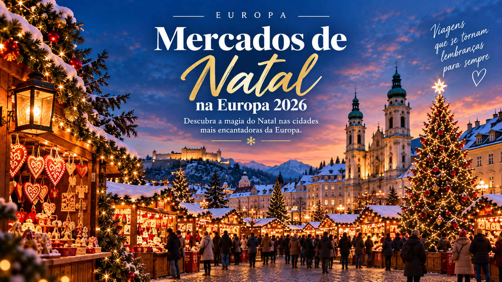 Quando o Inverno chega à Europa, as praças históricas transformam-se em cenários encantadores, iluminados por milhares de luzes, aromas de vinho quente e canela, e bancas repletas de artesanato tradicional. Os mercados de Natal são uma das experiências mais autênticas da época festiva, atraindo visitantes de todo o mundo em busca de ambientes acolhedores e tradições centenárias.

Em 2026, cidades como Viena, Estrasburgo, Praga, Nuremberga e Colmar voltam a receber alguns dos mercados natalícios mais emblemáticos da Europa. Desde os majestosos mercados austríacos aos pitorescos cenários da Alsácia francesa, cada destino oferece uma combinação única de cultura, gastronomia e espírito natalício.

Descubra as datas previstas para os principais mercados de Natal da Europa em 2026 e inspire-se para planear uma escapadinha inesquecível nesta época mágica do ano.
