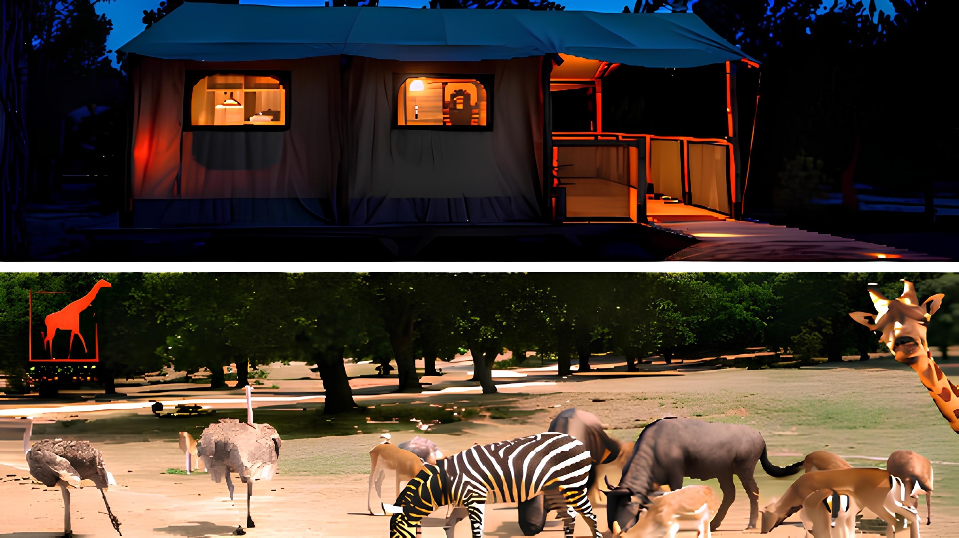 Badoca Safari Glamping Experience + Badoca Safari Park
O Badoca Safari Park, localizado no litoral alentejano, é um dos parques de vida selvagem mais conhecidos de Portugal. Inspirado nos safáris africanos, permite aos visitantes observar diversas espécies animais em ambientes amplos e naturais, participar em apresentações educativas e desfrutar de experiências de contacto com a natureza. O parque alberga centenas de animais de várias partes do mundo e oferece atividades para toda a família.
O Badoca Safari Glamping Experience complementa esta aventura com uma estadia única em alojamentos integrados na paisagem do parque. Situado junto à área da savana, proporciona a experiência de pernoitar em contacto com a natureza, combinando o conforto de um alojamento moderno com a emoção de um safari. A estadia inclui acesso ao parque e a várias das suas atrações, permitindo uma experiência imersiva e memorável.
Juntos, o Badoca Safari Park e o Badoca Safari Glamping Experience oferecem uma combinação única de aventura, observação de animais e alojamento temático, proporcionando uma experiência inspirada nos grandes safáris africanos sem sair de Portugal.