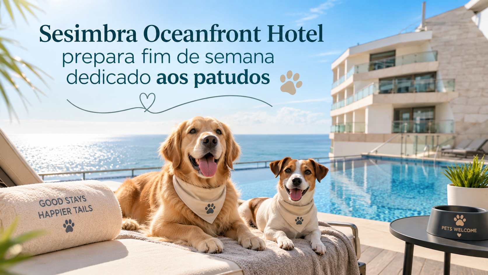 O Sesimbra Oceanfront Hotel vai celebrar o Dia Mundial do Animal, assinalado a 4 de outubro, com um programa especial dedicado aos seus hóspedes de quatro patas. Entre os dias 2 e 5 de outubro, a unidade hoteleira promove um fim de semana que alia hospitalidade pet friendly, momentos de bem-estar e uma componente solidária, reforçando a importância crescente dos animais de companhia nas viagens em família.
Durante a iniciativa, os hóspedes que se façam acompanhar pelos seus animais de estimação beneficiarão da isenção da taxa adicional habitualmente aplicada ao alojamento dos animais. À chegada, os patudos serão ainda recebidos com um welcome gift especialmente preparado para tornar a estadia mais confortável e memorável.
A programação inclui também uma experiência de relaxamento exclusiva para os animais. Em parceria com o Dog Eco Resort, o hotel oferecerá, mediante disponibilidade, um tratamento de Spa para cães, proporcionando-lhes um momento de bem-estar enquanto os tutores desfrutam da estadia.