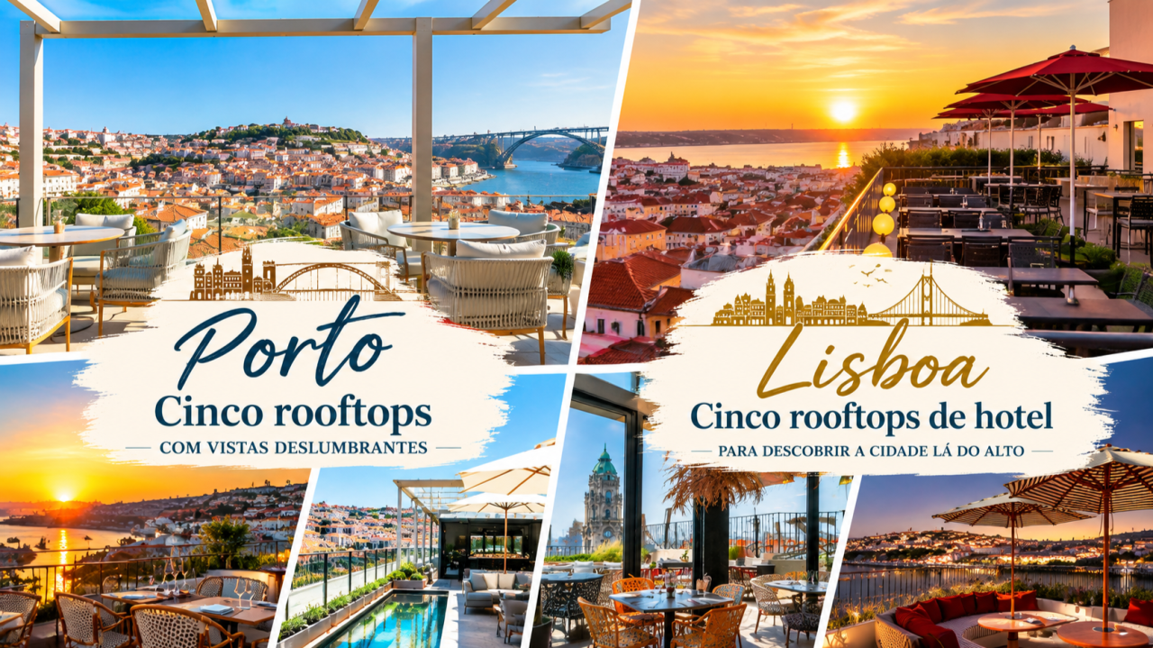 Do Porto a Lisboa, há rooftops de hotel que valem a visita não apenas pelas bebidas ou pela gastronomia, mas sobretudo pelas paisagens que oferecem.

No Porto, as vistas sobre o Douro, as pontes e os telhados da Baixa transformam qualquer final de tarde num momento especial. Em Lisboa, os miradouros naturais da cidade ganham outra dimensão quando vistos do topo de hotéis com vista para o Castelo, o Tejo e as colinas históricas.