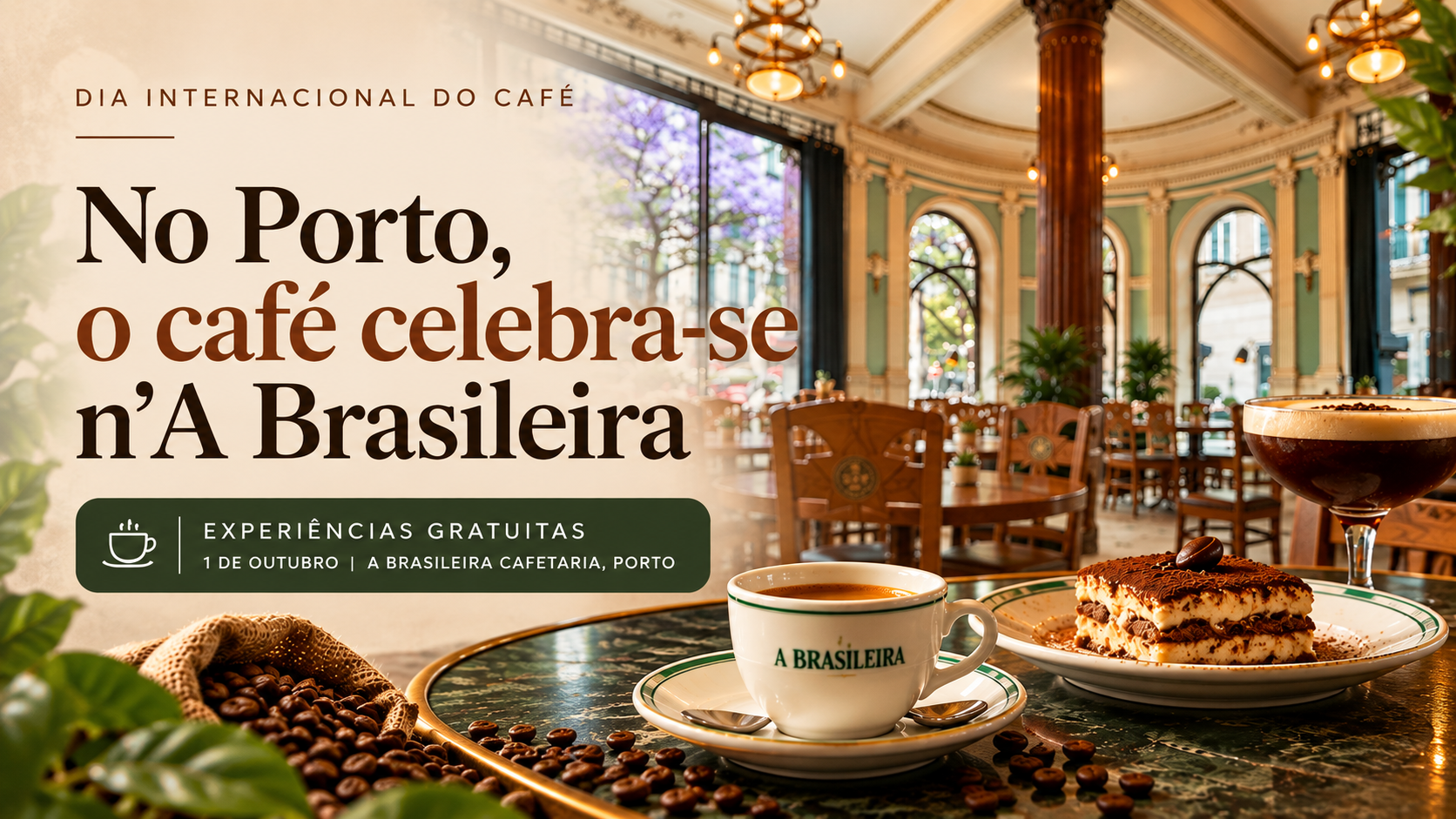 O Dia Internacional do Café, assinalado a 1 de outubro, será celebrado no Porto com uma programação especial n'A Brasileira Cafetaria e no restaurante A Brasileira Bistrô. A iniciativa pretende homenagear uma das bebidas mais emblemáticas do mundo através de experiências de degustação, momentos de aprendizagem e propostas gastronómicas inspiradas no universo do café.
Em parceria com a Flor da Selva, marca portuguesa com tradição na torrefação, A Brasileira transforma-se num ponto de encontro para apreciadores e curiosos que desejam aprofundar os seus conhecimentos sobre o café. Ao longo do dia, serão promovidas duas experiências gratuitas que convidam os participantes a descobrir diferentes origens, aromas e métodos de preparação.