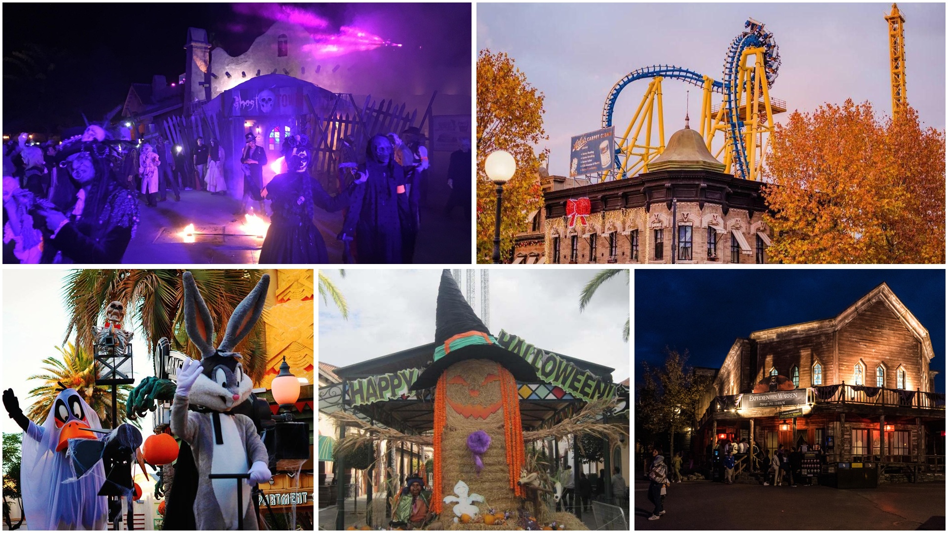 Viver o Halloween no Parque Warner
O Outono é sinónimo de Halloween em Madrid e poucos locais levam esta celebração tão a sério como o Parque Warner. Entre o final de setembro e o início de novembro, o parque transforma-se com decoração temática, espetáculos, desfiles, zonas de sustos e passagens do terror inspiradas em filmes como IT, A Freira e Expedientes Warren. Para famílias, há também experiências mais suaves e atividades dedicadas às crianças.