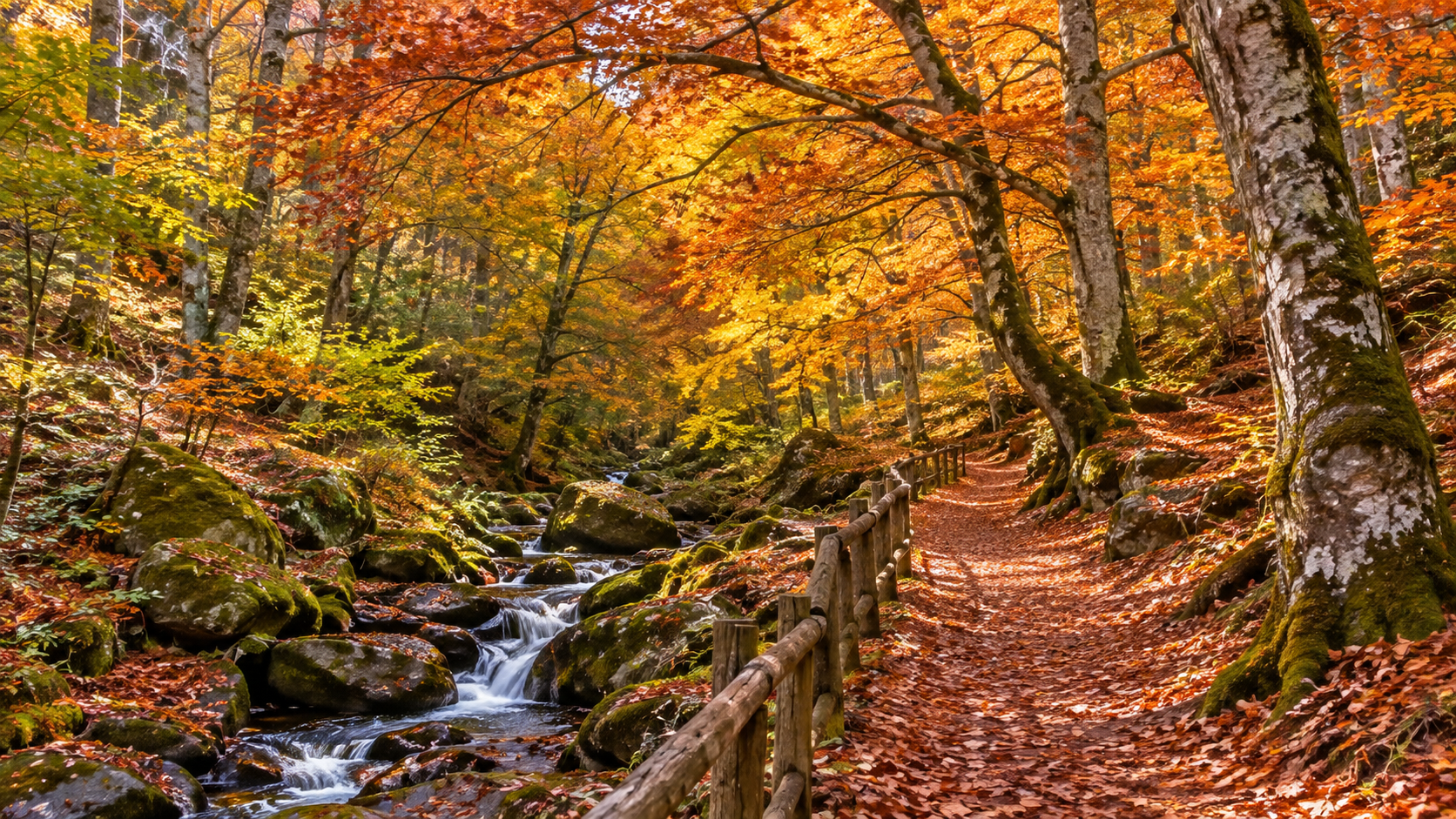 Admirar as cores do Hayedo de Montejo
A cerca de uma hora de Madrid encontra-se um dos cenários mais espetaculares da região durante o Outono. O Hayedo de Montejo, reserva natural protegida, ganha tons dourados, laranja e vermelhos que criam uma paisagem digna de postal. É uma excelente escapadinha para quem procura natureza e caminhadas.
