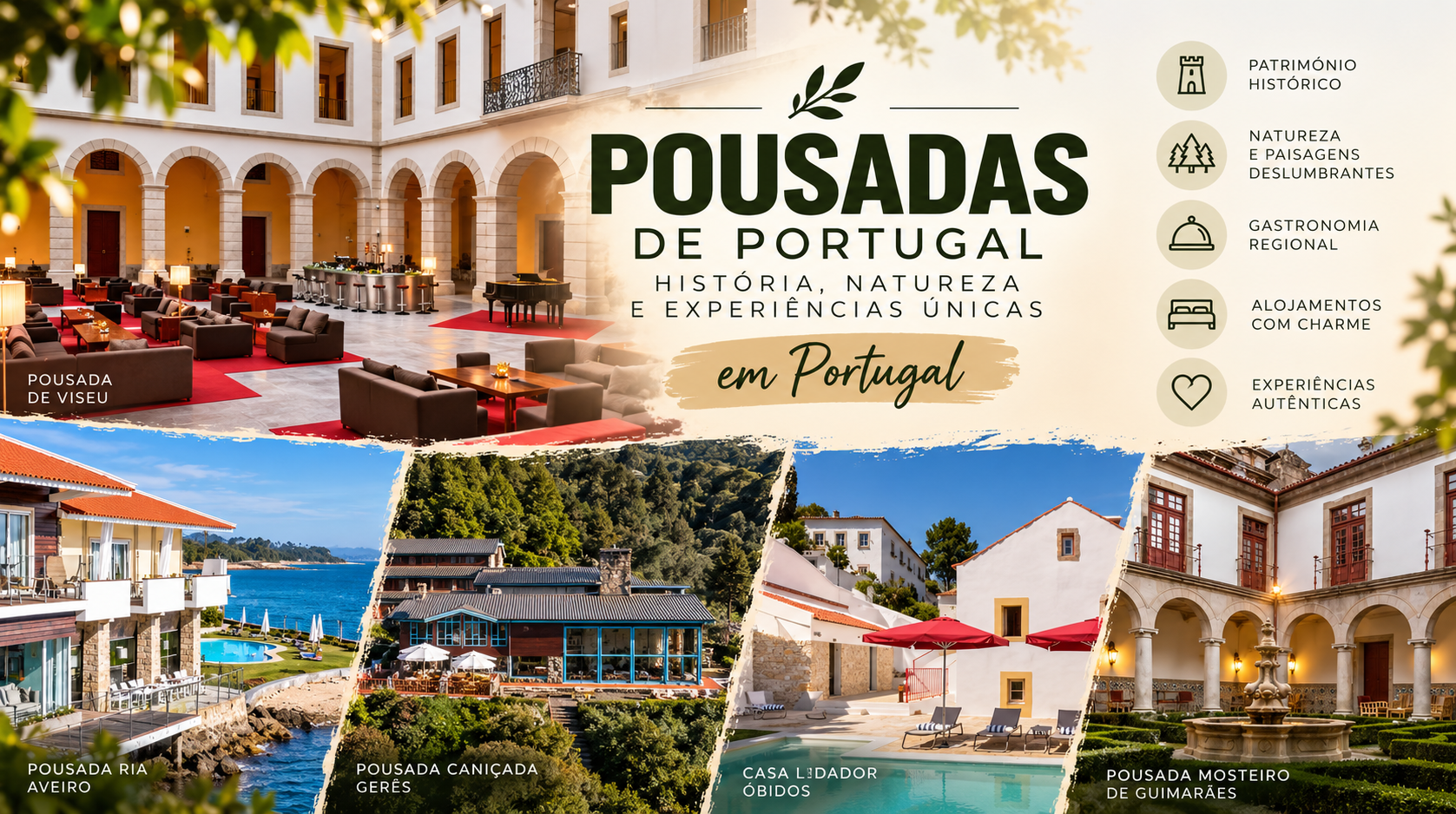 As Pousadas de Portugal oferecem uma forma única de descobrir o património, a cultura e a gastronomia do País. Instaladas em castelos, mosteiros, palácios e edifícios históricos cuidadosamente recuperados, combinam o charme da tradição com o conforto moderno. Neste artigo, conheça algumas das melhores Pousadas de Portugal e inspire-se para a sua próxima escapadinha, seja à procura de história, natureza ou experiências autênticas.
