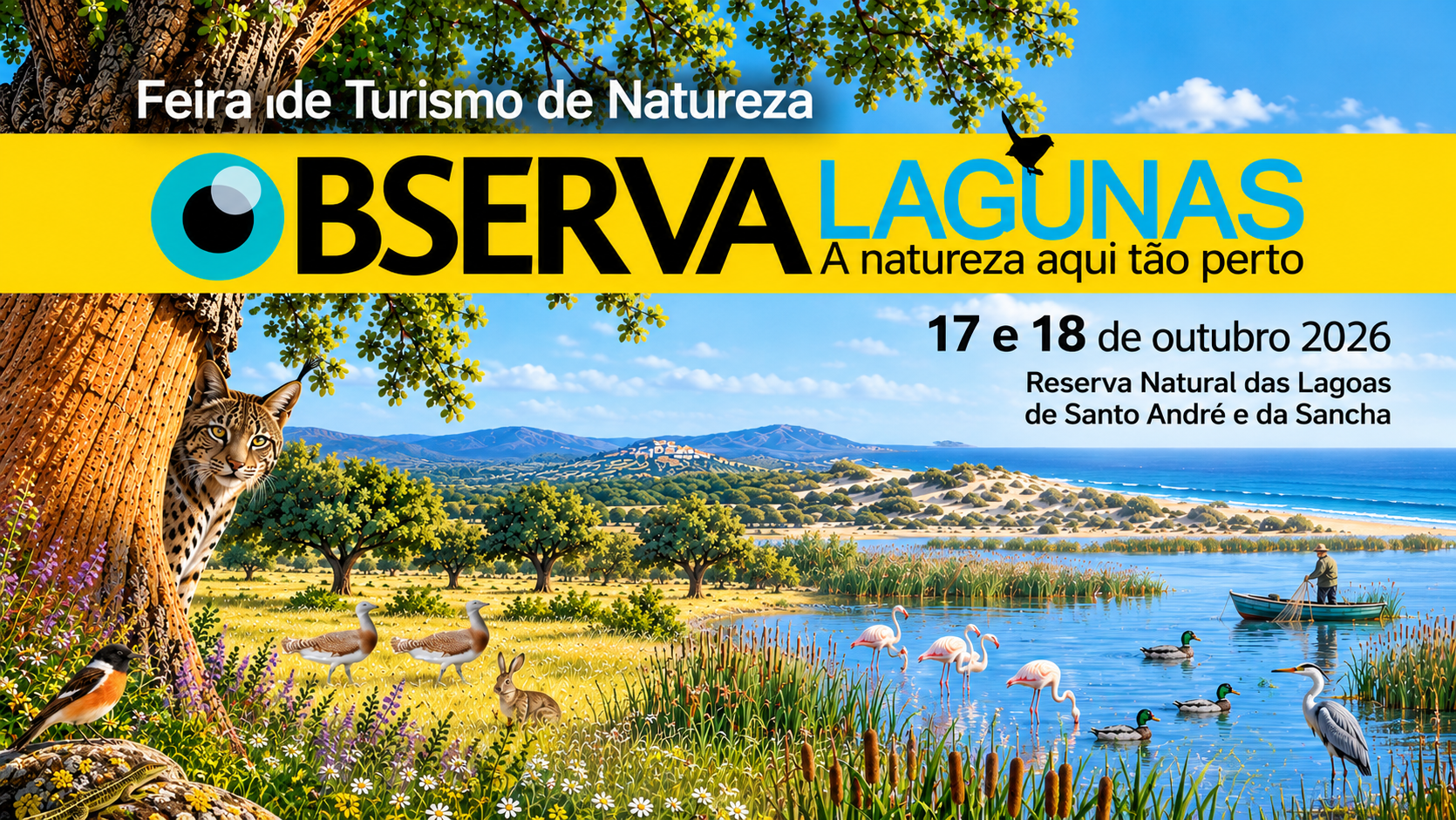 A natureza, a ciência e a conservação voltam a encontrar-se na terceira edição da OBSERVALAGUNAS, que decorre nos dias 17 e 18 de outubro 2026, na Reserva Natural das Lagoas de Santo André e da Sancha. O evento regressa com uma programação diversificada que convida visitantes de todas as idades a descobrir a riqueza natural deste território e a refletir sobre os desafios da sua preservação.
Ao longo de dois dias, o Monte do Paio e outros espaços da Reserva transformam-se num palco de experiências ligadas à biodiversidade e ao conhecimento científico. O programa integra dezenas de atividades, desde anilhagem científica e observação de aves até passeios interpretativos, workshops, palestras, ateliers e ações de educação ambiental, proporcionando uma aproximação prática e envolvente ao património natural da região.
Entre os destaques da programação encontram-se passeios dedicados à fotografia de natureza e à biodiversidade, bem como a conversa "Extinções e regressos no Portugal Selvagem", conduzida por Paulo Caetano. No segundo dia do evento, os participantes poderão ainda explorar o Salgueiral da Galiza através de um passeio interpretativo, participar num workshop de fotografia de vida selvagem e assistir à devolução à liberdade de um animal selvagem, numa iniciativa promovida pelo CRASSA – Centro de Recuperação de Animais Selvagens de Santo André.
A OBSERVALAGUNAS vai além da componente científica, integrando também uma forte vertente cultural e artística. O programa inclui o Encontro Urban Sketchers, atividades de ilustração, pintura mural ao vivo e a exposição fotográfica "O Montado como inspiração", de José Rosado. Paralelamente, o Espaço Natureza reunirá entidades e projetos ligados à conservação e à educação ambiental, enquanto o Mercadinho de Produtos Regionais dará a conhecer sabores e tradições locais, complementados por momentos musicais ao final de cada dia.