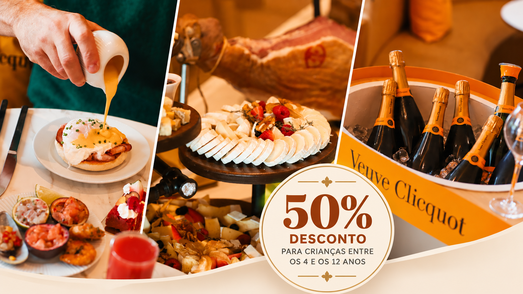 O Hyatt Regency Lisboa volta a receber uma das experiências gastronómicas mais apreciadas da cidade. A partir de 18 de outubro, o Bubbly Brunch com Veuve Clicquot regressa ao Viseversa Restaurant & Bar, trazendo novidades à carta e mantendo a combinação entre gastronomia, sofisticação e uma vista privilegiada sobre o rio Tejo.
Disponível todos os domingos, entre as 12h30 e as 15h30, o brunch continua a afirmar-se como um ponto de encontro para famílias e grupos de amigos que procuram desfrutar de uma refeição prolongada num ambiente descontraído. A experiência começa com uma flute de Champagne Veuve Clicquot Yellow Label, servida como welcome drink e que dá o tom para uma tarde dedicada aos sabores e ao convívio.
A nova temporada apresenta várias novidades gastronómicas, entre as quais se destacam o Bao de Camarão e uma Live Station de Wellington de Salmão, que se juntam a uma seleção diversificada de propostas já características deste brunch. O buffet inclui ainda estação de peixes e mariscos, queijos e charcutaria, saladas frescas, focaccia de rosbife e trufa, além dos clássicos ovos preparados à escolha dos clientes, nas versões Benedict, Florentino ou Royal.