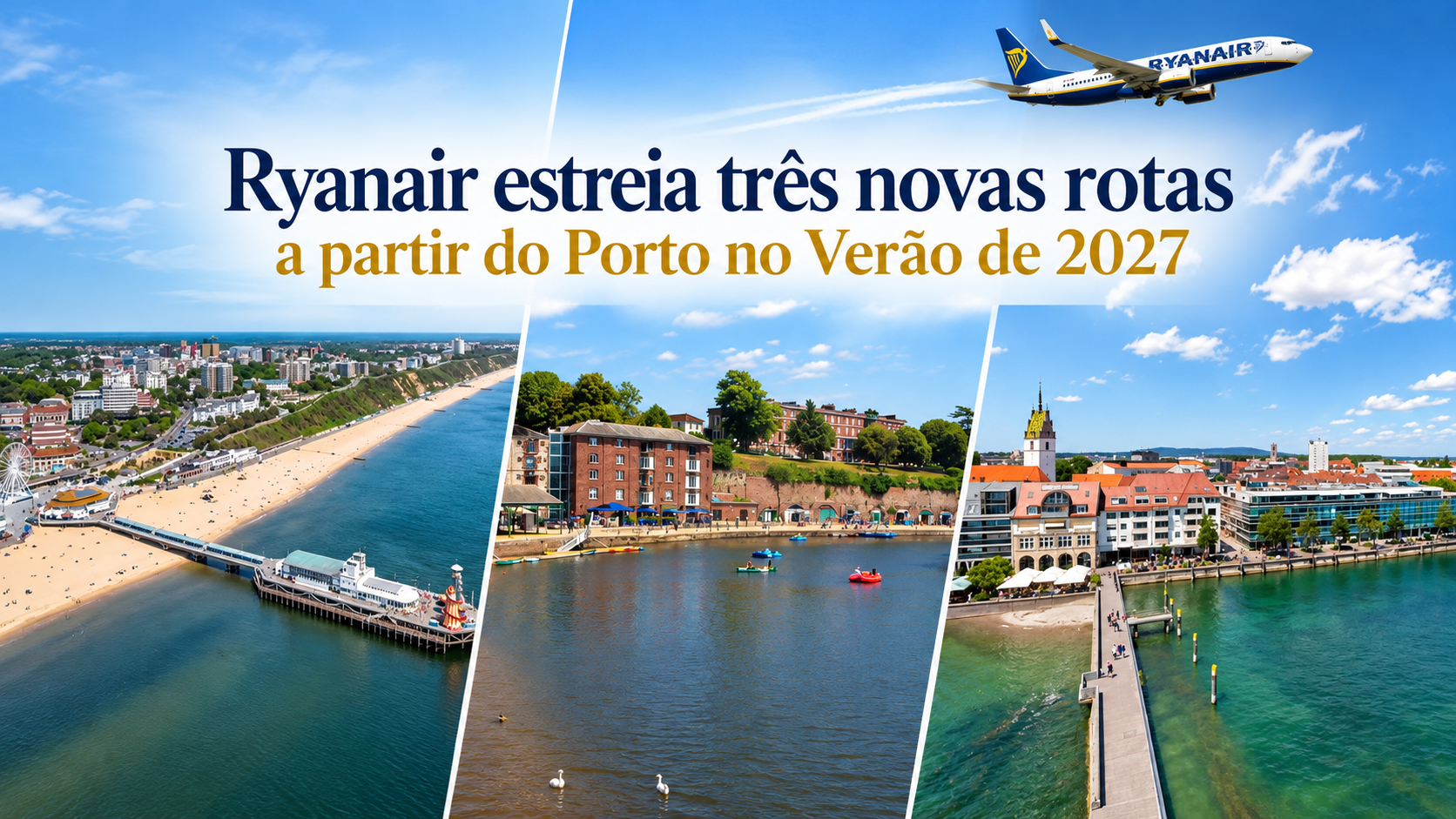 A Ryanair anunciou três novas ligações a partir do Porto para o Verão de 2027, com voos para Bournemouth e Exeter, em Inglaterra, e Friedrichshafen, na Alemanha. As rotas integram as primeiras novidades da programação de Verão da companhia. As reservas já estão disponíveis no site e na aplicação da Ryanair.