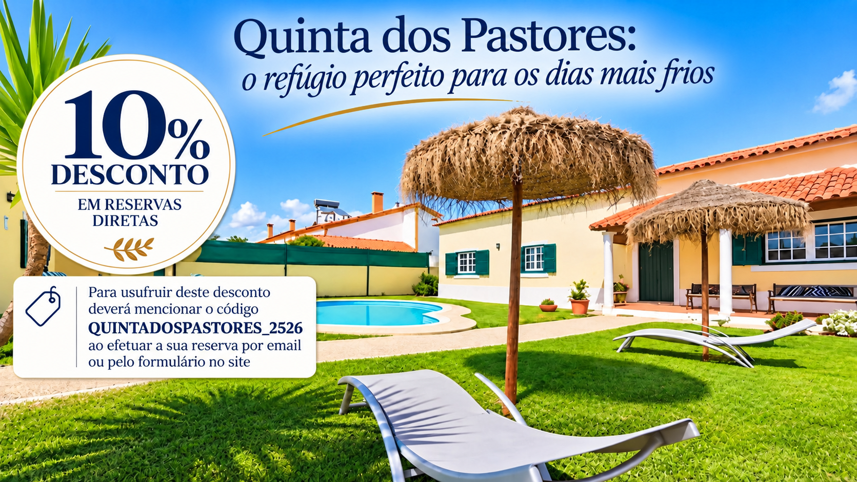 A Quinta dos Pastores é uma unidade de turismo rural situada no Ribatejo, rodeada pela natureza e concebida para proporcionar momentos de tranquilidade e convívio em família. Com alojamentos exclusivos, amplos espaços exteriores, piscina, animais de quinta e diversas atividades ao ar livre, oferece uma experiência autêntica e acolhedora, onde o conforto se alia ao contacto direto com a vida rural.

Nos dias mais frios, este refúgio ganha um encanto especial, convidando a abrandar o ritmo e a aproveitar os pequenos prazeres da estação.