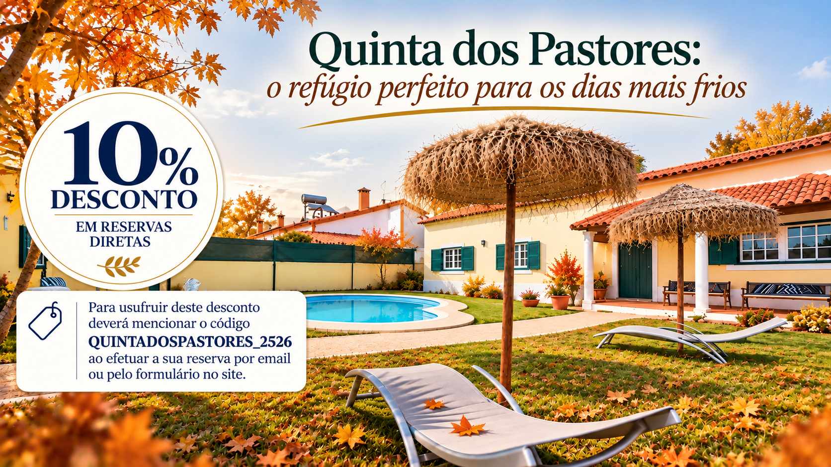 A Quinta dos Pastores é uma unidade de turismo rural no Ribatejo. Com alojamentos exclusivos, amplos espaços exteriores, piscina, animais de quinta e diversas atividades ao ar livre, oferece uma experiência autêntica e acolhedora, onde o conforto se alia ao contacto direto com a vida rural. Nos dias mais frios, este refúgio ganha um encanto especial, convidando a abrandar o ritmo e a aproveitar os pequenos prazeres da estação.