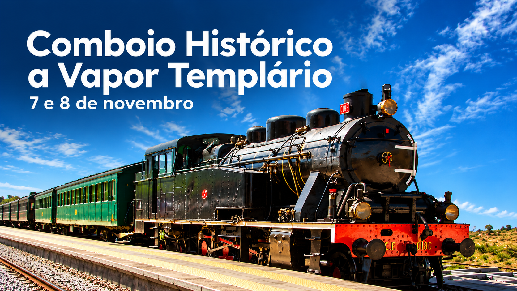 Nos dias 7 e 8 de novembro, o Comboio Histórico a Vapor Templário convida os passageiros a embarcar numa experiência inesquecível entre o Entroncamento e Tomar, numa viagem que une a tradição ferroviária portuguesa à riqueza histórica e cultural da cidade dos Templários.
Mais do que uma simples deslocação, esta é uma oportunidade para recuar no tempo e descobrir a magia de viajar a bordo de uma autêntica locomotiva a vapor, evocando uma época em que o comboio era sinónimo de aventura, descoberta e fascínio.