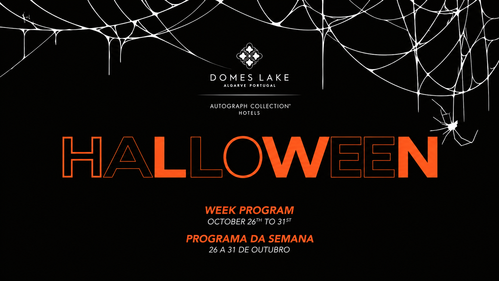 O Domes Lake Algarve, em Vilamoura, assinala o Halloween com uma semana de atividades dedicadas a toda a família, entre os dias 26 e 31 de outubro. A iniciativa reúne propostas lúdicas e criativas, pensadas para proporcionar momentos de diversão, convívio e partilha entre crianças e adultos.
Ao longo de seis dias, o hotel apresenta um programa temático que inclui workshops, pinturas faciais, cinema com o filme Coco, um Halloween Glitter Bar, uma piñata temática, espetáculos de magia e um concurso de escultura de abóboras.
As celebrações terminam a 31 de outubro, Dia de Halloween, com uma atividade de "Trick-or-Treat" (doçuras ou travessuras), com início às 17h00, no ponto de encontro do Kíepos Club.