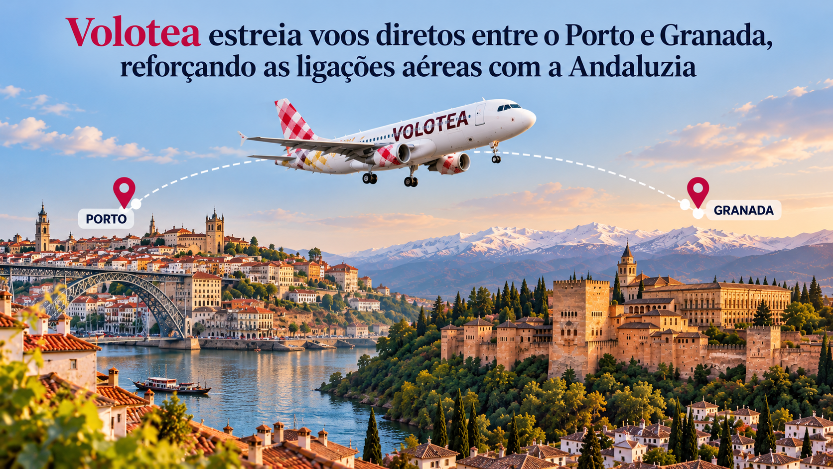 A companhia aérea Volotea prepara-se para reforçar as ligações entre Portugal e Espanha com uma nova rota direta entre o Aeroporto Francisco Sá Carneiro, no Porto, e Granada, na Andaluzia. A ligação representa uma nova opção para os passageiros portugueses que pretendem descobrir o sul de Espanha sem necessidade de escalas.
