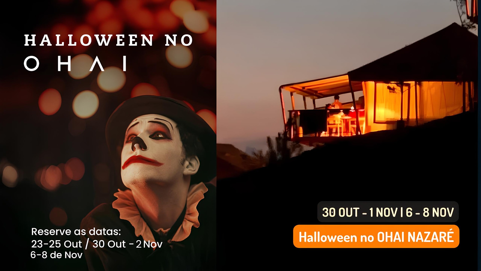 O OHAI Nazaré prepara três fins de semana de Halloween com atividades temáticas, oficinas, desfiles de máscaras e espetáculos para diferentes idades. A programação decorre de 23 a 25 de outubro, de 30 de outubro a 2 de novembro e de 6 a 8 de novembro de 2026, com experiências que prometem juntar sustos, diversão e animação para toda a família.